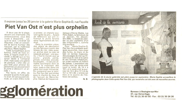 La galerie Marie Sophie D expose Piet Van Ost.